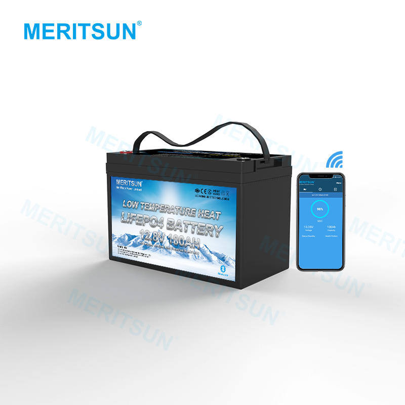 MERITSUN 12V lithium ion solar battery 12V 100Ah RV LiFePo4 Battery Pack builtin Lowtemp protect BMS